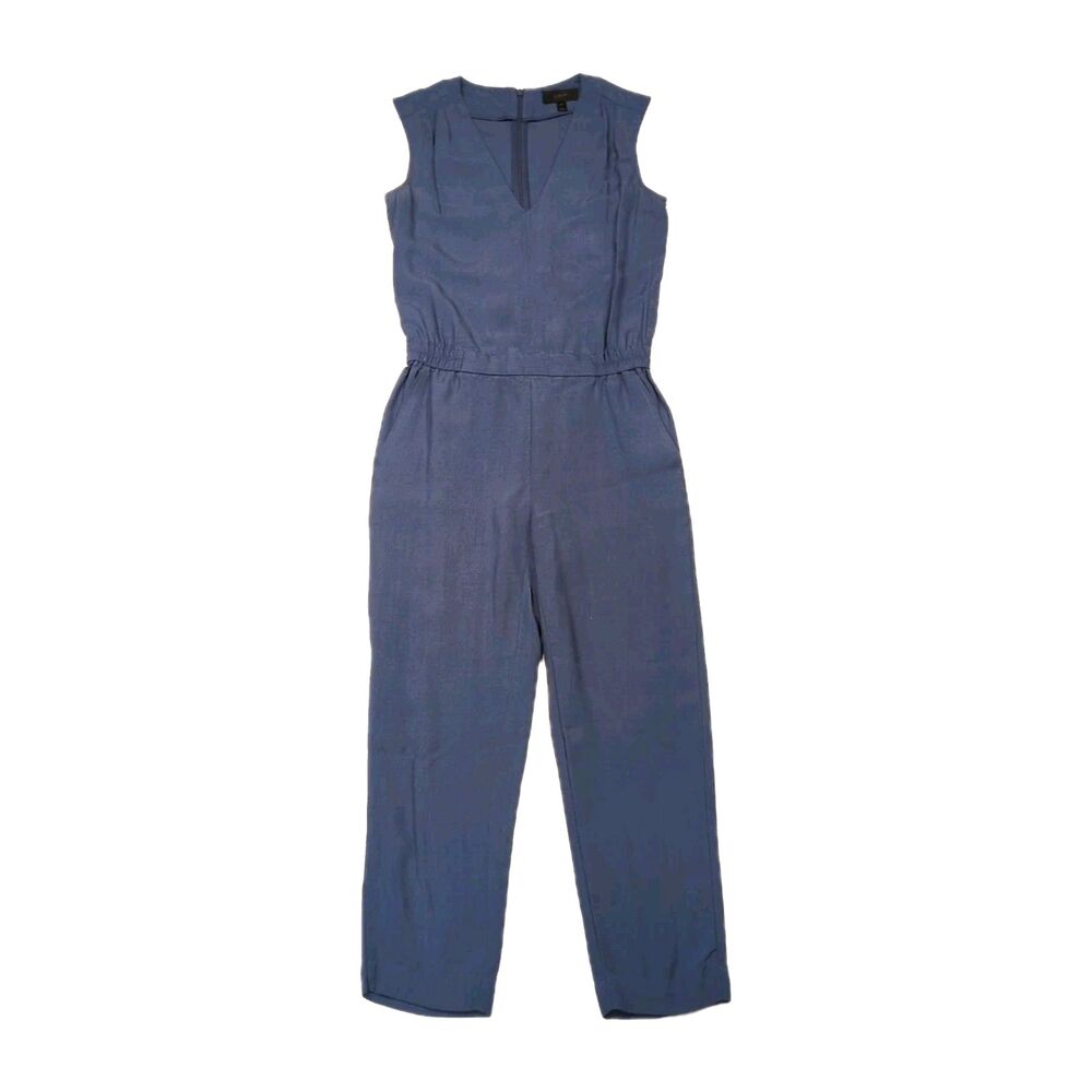 J.Crew Sleeveless Jumpsuit Romper Size 0 Blue Lyocell Utility Military Festival